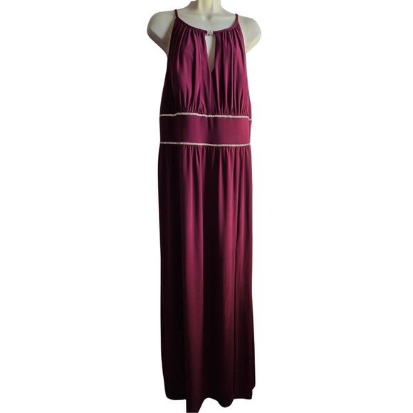 NWT OLEG CASSINI Wine Rhinestone Keyhole Sheath Gown 16 Formal - Picture 3 of 16